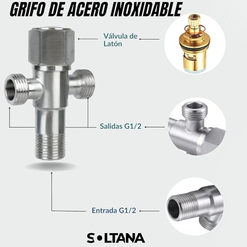 Miniatura 3 de Soltana Kit Ducha Higienica Para Wc, Grifo Sustituto De Bidet, Grifo Bidet Para Wc, Grifo Para El Wc De Acero Inoxidable, Ducha Inodoro, Manguera Wc De 1,20m, Grifo Wc Higienico Níquel Cepillado