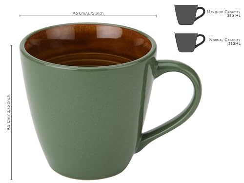 Image of Bodhi House Handcrafted Ceramic Coffee Mug Set of 4 Pieces (350 Ml), Stoneware Tea Cup, Microwave Safe Large Milk Mug, Glossy Finish, Ideal for Daily use, Casual Gatherings and Gifting, Forest Green