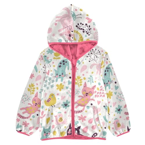OTVEE Sweet Lovely Birds Cats Dogs Kids Hoodie Jacket Fall Spring Full Zip Warm Outwear Coat
