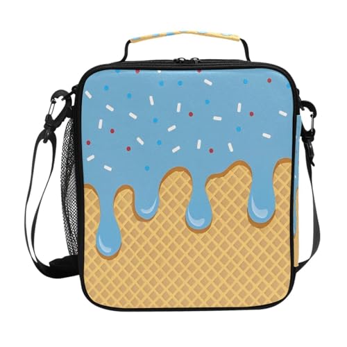ALAZA Blue Ice Cream Lunch Box Insulated Lunch Bag Kids Cooler Tote Bag Freezable Shoulder Strap Lunchbox for Girls School Picnic