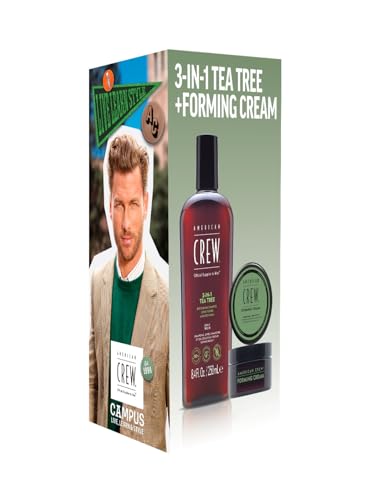 AMERICAN CREW - Duo Set mit 3-in-1 Tea Tree Shampoo, Conditioner & Body Wash (250ml) + Forming Cream (50g), Haar- & Körperpflege Duo für Männer, Geschenk