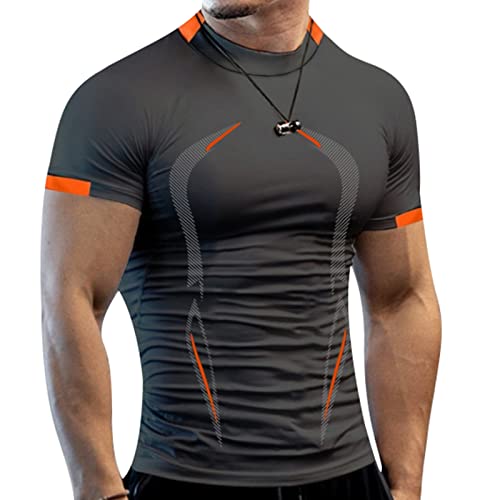Caziffer Fitness T-Shirt da Allenamento a Manica Corta da Uomo Aasciugatura Rapida Maglie Compressione Uomo Maglietta Palestra Atletica (Grigio, XL)