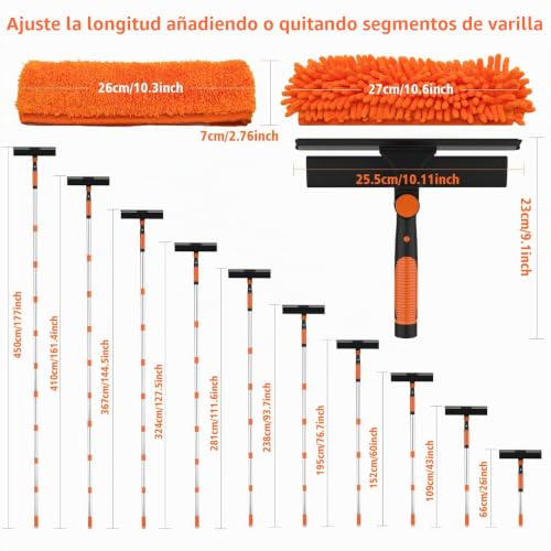 Limpiador de ventanas con mango extensible de 4,5m ideal para ventanales altos y terrazas 4