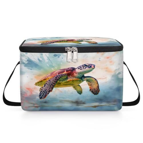 GzLeyigou Watercolor Turtle Lunch Bags for Women Men 9 Cans, Hot & Cold Food Delivery Bag Insulated Grocery Bag Insulated Lunch Box Sea Turtle Cooler Bag for Office Work Picnic Beach