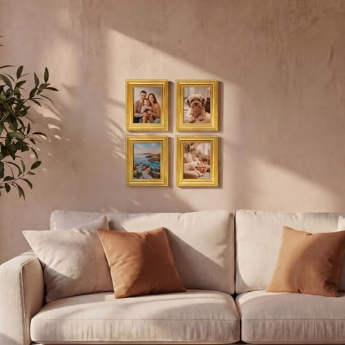 Image of 12 Pcs 4 x 6 Inch Gold Picture Frames Bulk Vintage Antique Ornate Retro Baroque Photo Frames with Backboard for Wall Hanging Tabletop Home Decor Wedding Christmas Display