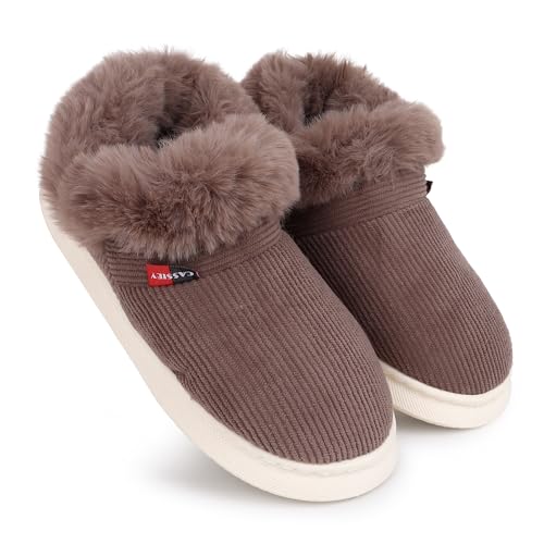 CASSIEY Comfortable Indoor/Outdoor Winter Snow Boot |Womens Slip on Fur Shoes- Brown