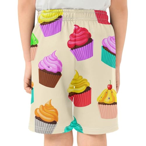 J JOYSAY Cartoon Cupcake Assortment Beige Boys Athletic Shorts Kids Youth Casual Shotrs with Pockets Elastic Waistband3