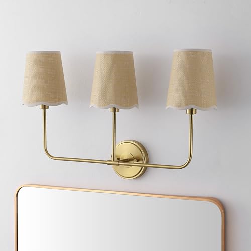 Eyely JYL1609A Elly 26.5" 3-Light Traditional Coastal Scalloped Fabric Shade/Metal LED Vanity Light for Bathroom