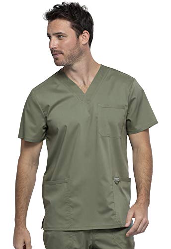 Workwear Revolution Men Scrubs Top V-Neck WW670, S, Olive