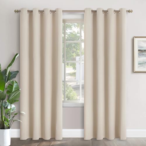 Image of YoungsTex Blackout Curtains for Bedroom 90 Inches Length - Grommmet Room Darkening Thermal Insulated Window Drapes for Basement Kids Living Room, Champagne, 2 Panels, 52 x 90 Inch
