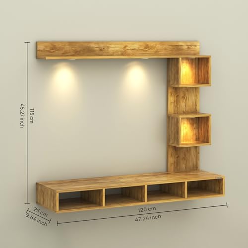 Image of Anikaa Kirina Engineered Wood Wall Mount TV Unit with LED Lights TV Cabinet TV Entertainment Unit Set Top Box Stand (Giantwood) (Ideal for 43 Inch)(D.I.Y)