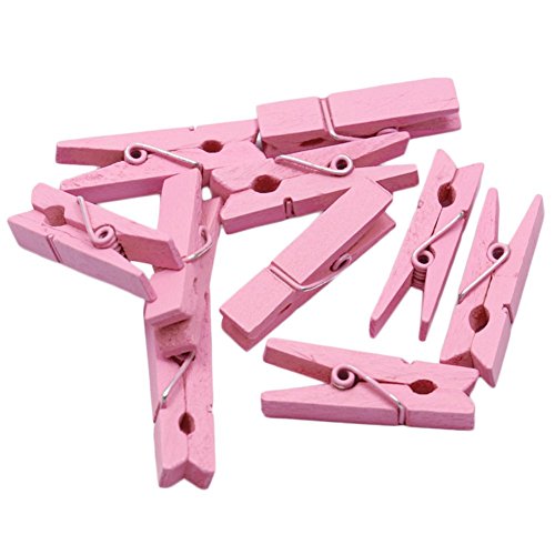 Dosige 50 Pièces de Pinces à Llinge en Bois/Mini Pince à Linge en Bois/Mini Clips en Bois/Clips Déco - Rose