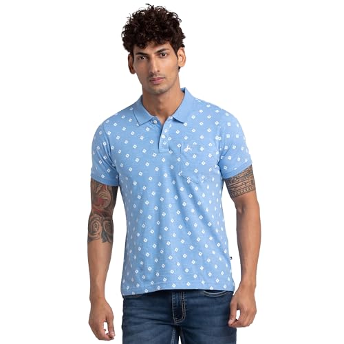 Image of Parx Men's Print Pattern Regular Fit Pure Cotton Half Sleeve Polo Neck Casual T-Shirt