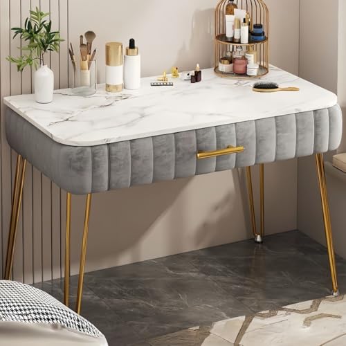 KUBERAS コンパクト化粧台 引き出し収納付き 省スペース 北欧モダン プリンセス風 一人暮らし 賃貸 寝室 メイクアップテーブル おしゃれ (60*40*75cm,グレー)