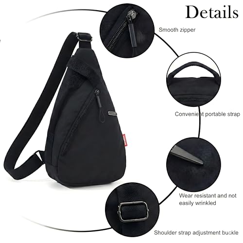 Image of Nylon Sling Bag for Men & Women | Lightweight Crossbody Chest Bag Handbag | Anti-Theft Back Pocket | Compact Everyday Carry Travel Shoulder Organizer | Casual | Water-Resistant | Secure Storage