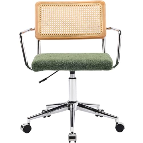 HOMIFAB Fauteuil de Bureau pivotant et réglable en Hauteur en Tissu bouclé Vert et cannage - Julian