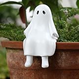 Cute Climbing Ghost Figure Plant Pot Hanger, Halloween Flower Pot Hugger, Resin Tortoise Statue, Funny Pot Huggers for Planters, Garden Fence Balcony Patio Yard (Ghost)