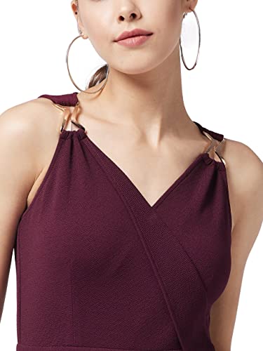 Image of Miss Chase Women's Wine V-Neck Sleeveless Solid Wrap Regular Jumpsuit