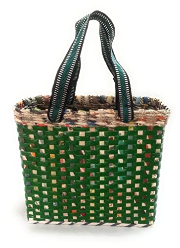 Image of Paperus, Medium, Green, Lunch Bag, Picnic Basket, Handbag, Carry Bag, Tiffin Basket for Office, Rectangular, Eco-Friendly, Handmade, of Paper Ropes, in Inch 11 H, 12 L, 6 Wide Base