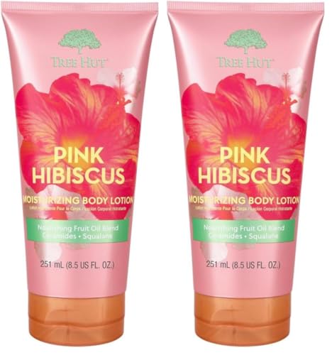Image of Tree Hut Pink Hibiscus Moisturizing Body Lotion, Ceramide and Squalene Formula Helps Protect Skin, Long-lasting Hydration Leaves Skin Feeling Soft & Moisturized, 8.5 fl oz. (Pack of 2)