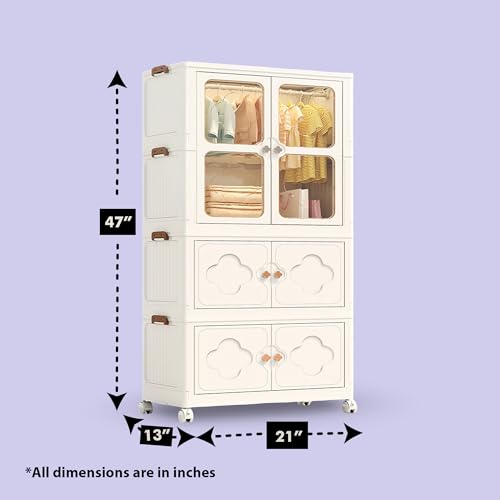 Image of ALOXE Plastic Wardrobe | Foldable Cupboard for Clothes & Bedroom Storage | Stackable Almirah with Wheels for Home & Kids | 2 Layer