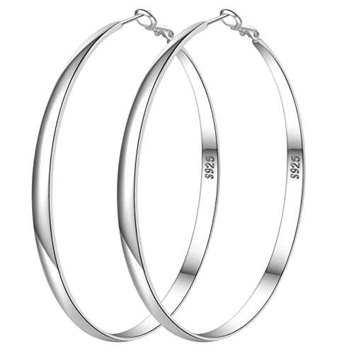 PABBEU Sterling Silver Hoop Earrings for Women - Large Hypoallergenic Thin Oversize Big Hoops - S925 Hypoallergenic