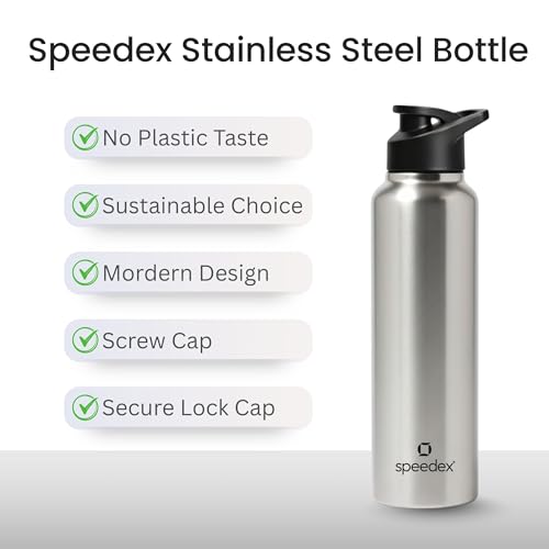 Image of Speedex Stainless Steel Water Bottle 1 Ltr, Leak Proof Sipper Cap, BIS Approved 1000 ml Metal Bottle For Daily, Office, School, Gym, Travel Use for Men, Women, Kids, Adults, Silver, Set of 3