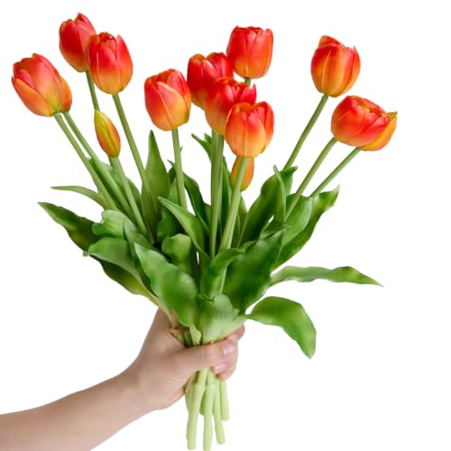 15 Pcs Orange tulips artificial flowers faux tulips real touch Latex