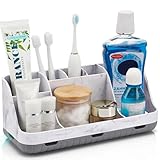 GFWARE Marble Bathroom Countertop Organizer - Detachable 7 Slots Kids Electric Toothbrush and Toothpaste Holde Drainage for Bathroom Accessories Organization Counter Vanity Storage, Grey