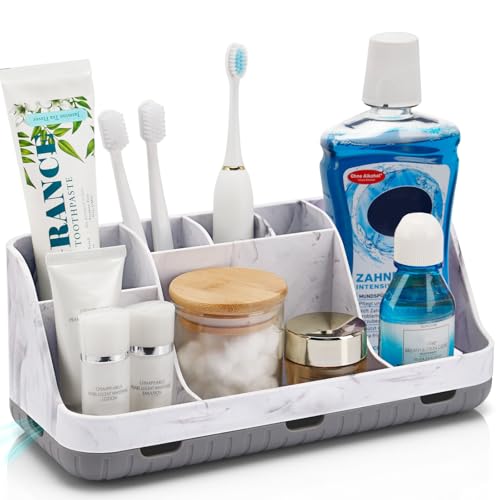 Marble Bathroom Countertop Organizer - Detachable 7 Slots Kids El...