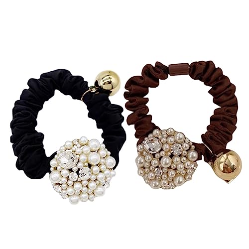 CALLARON 2 Piezas diadema de perlas atar brillante elegante soporte para el pelo de de caballo puños del cabello lazos decorativos para el cabello puños de de caballo cristal