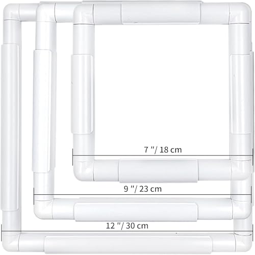 3 Pack Universal Clip Frame Square Plastic Clip Frame Sets for Embroidery, Quilting, Cross-Stitch, Punch Needle, Silk-Painting-12x12 9x9 7x7 Inches - Thumbnail 2