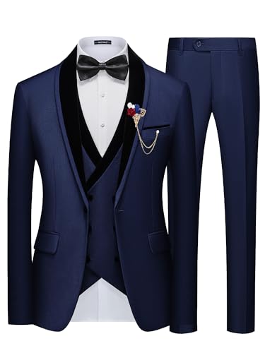 MAGE MALE Men's 3 Piece Suit One Button Tuxedo Set Slim Fit Formal Suit for Weddings, Parties, and Evening Events