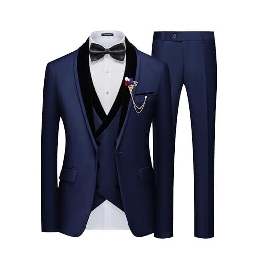 MAGE MALE Terno Masculino De 3 Peças, Conjunto Smoking Com Um Botão, Corte Slim, Formal Para Casamentos, Festas E Eventos Noturnos, Azul Marinho