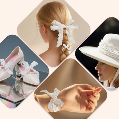 image for Syn-zer 30 Yards White Lace Ribbon, 0.6 inch Narrow Elastic Lace Trim,