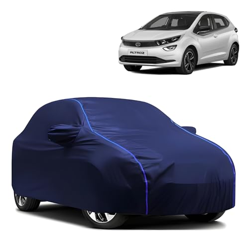 Image of Kerwa Car Body Cover Waterproof with Tata Altroz, Dust & UV Resistant All-Weather Proof Full Body Cover, Blue with Blue Lining, Triple Stitch Elasticated Bottom with Mirror Pocket