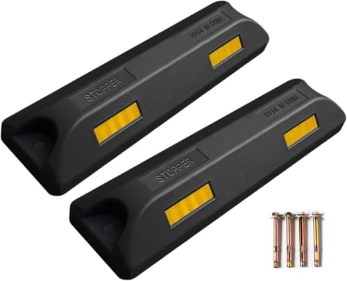 車止め 置くだけ 車止めパーキングストップ80mm タイヤストッパー 耐候性 屋内と屋外用 高輝度反射 おしゃれ 車止め2本セット 駐車場用 (ブラック)