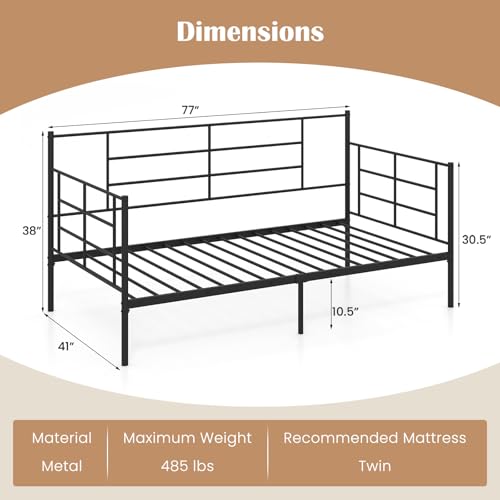 KOMFOTT Twin Size Metal Daybed Frame, Heavy-Duty Steel Slats Support Sofa Bed, Multifunctional Platform Bed Mattress Foundation with Extra Support Leg, Day Bed for Living Room Guest Room (Black) - Thumbnail 2