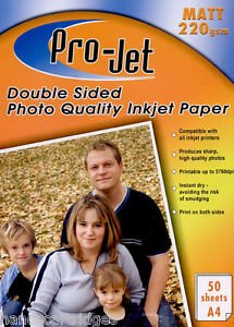 100 Sheets Projet 220GSM A4 Double Sided Matt Photo Paper
