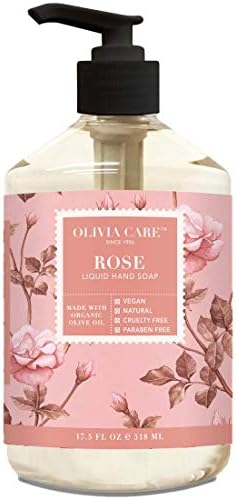 Olivia Care Liquid Hand Soap Rose & Essential Oils. All Natural - Cleansing, Germ-Fighting, Moisturizing Hand Wash for Kitchen & Bathroom - Gentle, Mild & Natural Scented - 18.5 OZ