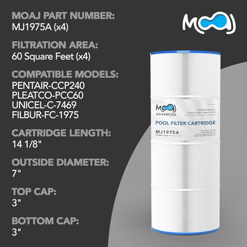 MOAJ Advanced Pool Filter 4-Pack Replaces Pentair CCP240, Clean and Clear Plus 240, R173572, PCC60, American Quantum 240, Filbur FC-1975, Unicel C-7469 | 14 1/8