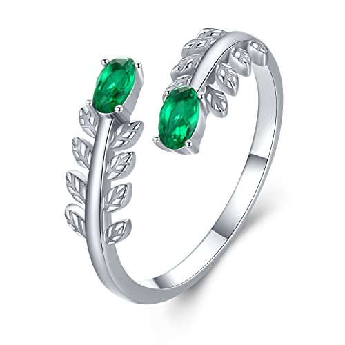 Anneau de feuilles en zircone pour femme bague réglable argent 925