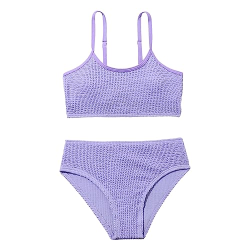 Summer Girl's 2 Piece Swimwear High Waisted Spaghetti Strap Cute Swimsuit Bathing Suit Solid Bikini Sets3