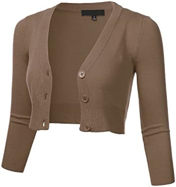 FLORIAWomen Solid Button Down 3/4 Sleeve Cropped Bolero Cardigan Sweater (S-4X)