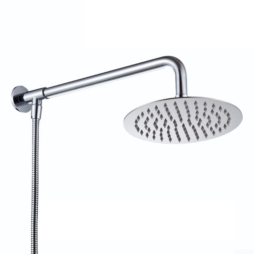 Cabezal de ducha de lluvia con placa frontal de acero inoxidable de 150 mm, varilla ajustable de 400 mm y manguera flexible