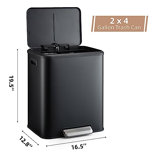 Caneca de basura rectangular con doble compartimento 30L negra miniatura 2