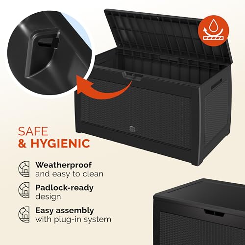 CASARIA® 310L Plastic Garden Storage Box | Rolling Wheels | Outdoor Cushion Patio Deck Box | Side Carry Handles | Lockable | Weather Resistant | 119x48x60cm | Rattan Effect | Anthracite - 4