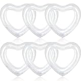 Sumind 6 Pcs Inflatable Heart Pool, 47.3 x 39.4 Inch Bachelorette Pool Floats Heart Shaped Loungers Tube, Wedding Bride Pool Float, Summer Swimming Ring, Water Beach Party for Adults(White)