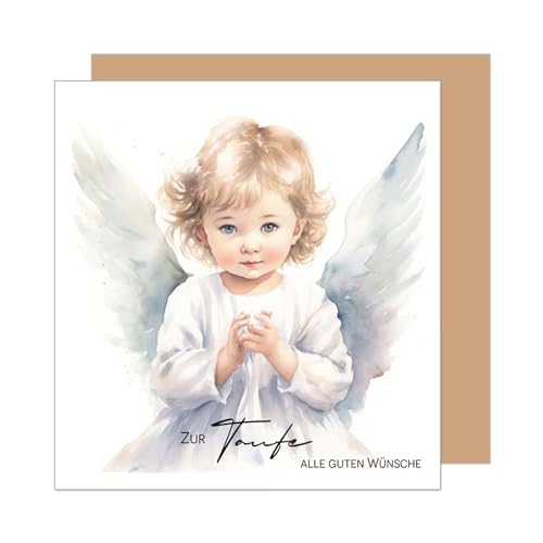 Edition Seidel Premium quadratische Glückwunschkarte zur Taufe mit Umschlag. Taufkarte Grußkarte Karte Engel Flügel Taufkind Junge Mädchen Kinder Kind (ETQ116 SW025)