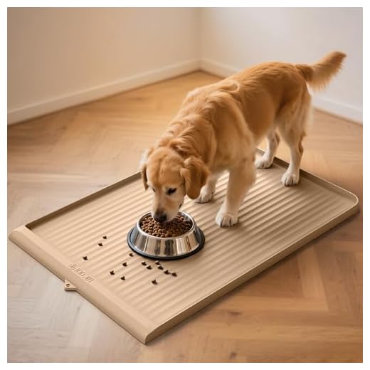 Dog Food Mat 36"x24", Waterproof Pet Feeding Mat with Diversion Grooves and Raised Edges, Large Non-Slip Dog Bowl Mat for Food and Water, Cat Food Mat for Floors, Easy to Clean, Khaki